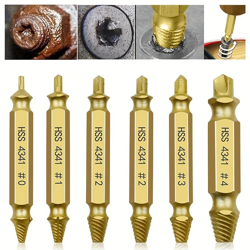 6pcs Damaged Screw Extractor Set: Double Head Screw Remover Tools for Easy Out Bolt Extractor & Broken Head Screw Removers - Hig