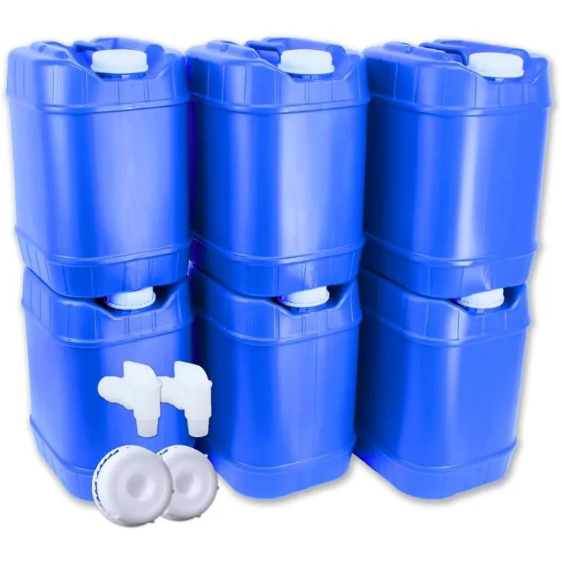 5-Gallon Stackable Water Storage Containers, 5 Gallons Each w/Lids + Spigot, Easy Fill, Survial Supply Emergency Water Storage