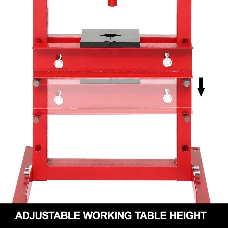 6Ton Hydraulic Shop Press With Press Plates, H-Frame Adjustable Working Table Height Garage Benchtop Press, 18.9”L X 15
