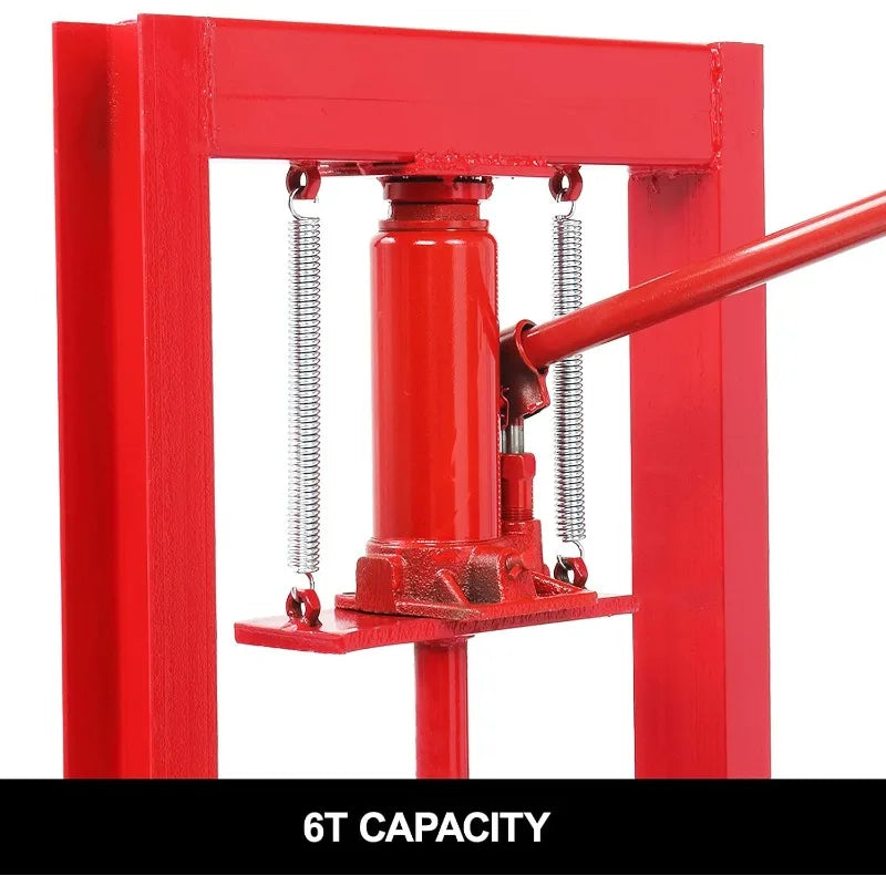 6Ton Hydraulic Shop Press With Press Plates, H-Frame Adjustable Working Table Height Garage Benchtop Press, 18.9”L X 15