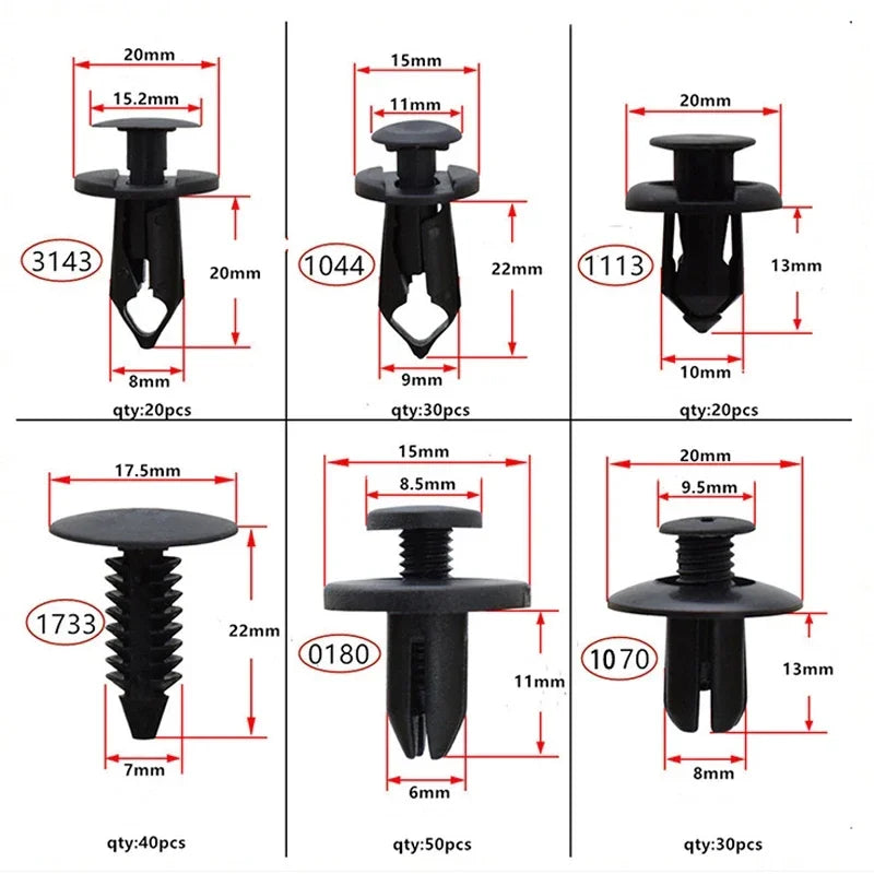 190-Piece Car Trim Fasteners Set – 6 Sizes ABS Plastic Push Rivets for Door Panels, Bumpers & Interior