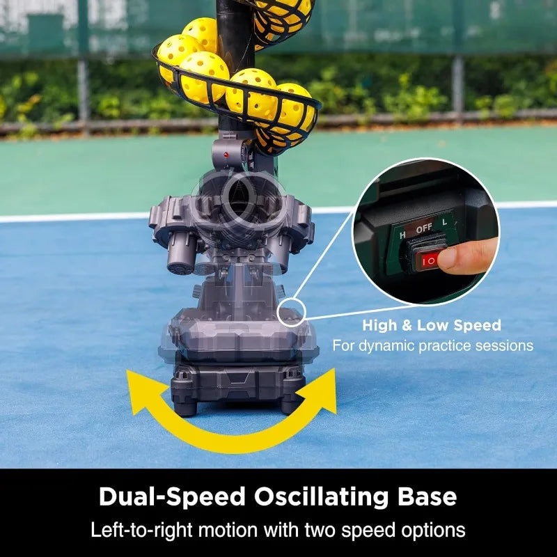 3806PBH Pickleball Machine With Oscillating Base, Adjustable Speed, Auto Swing Launch Port, Battery/AC Powered, Suitable