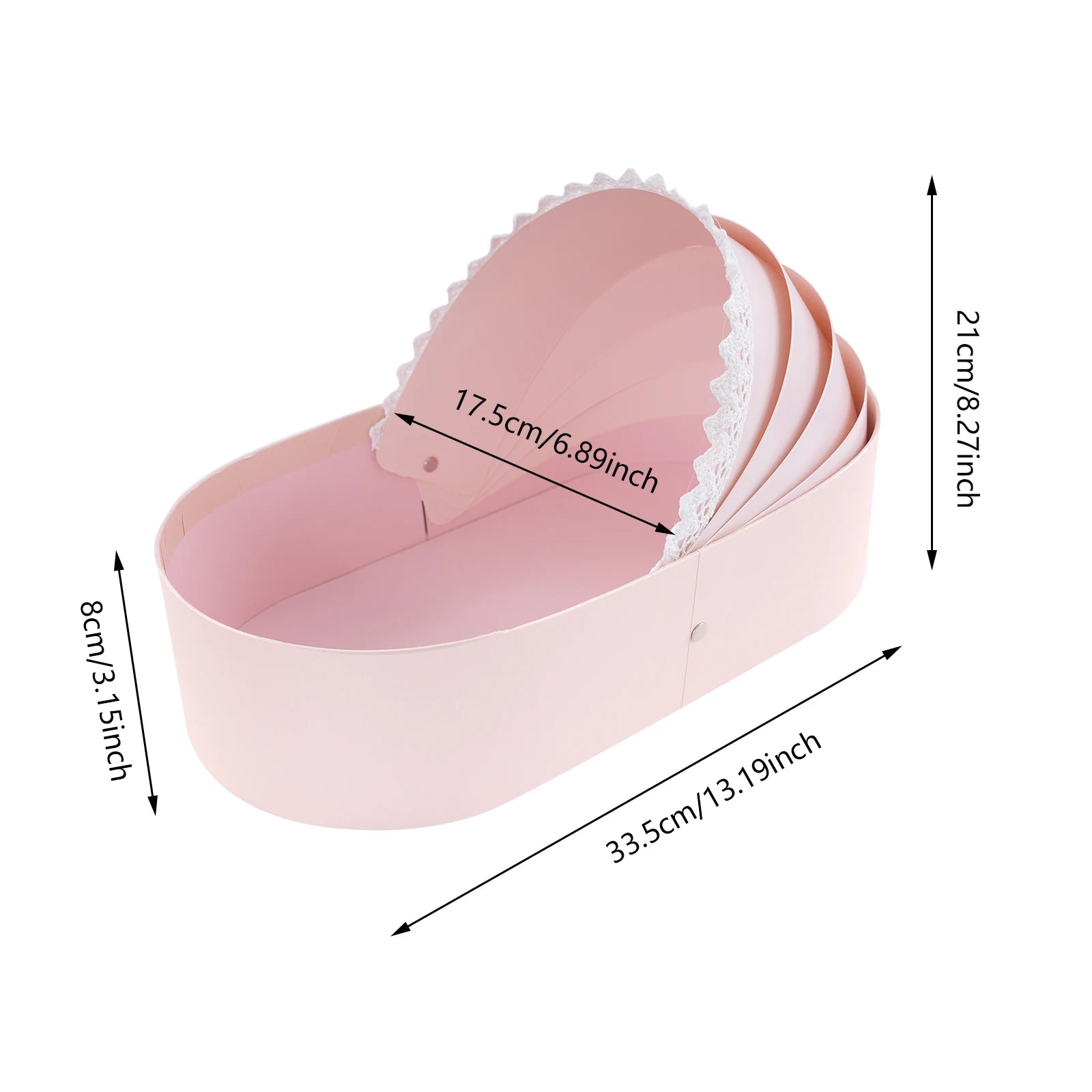 10pcs Pink Small Cradle Gift Box—33.5x17.5x8cm, Handmade Paperboard, Lace&Bow, 1.5kg Load-Bearing for Baby Showers/Weddings