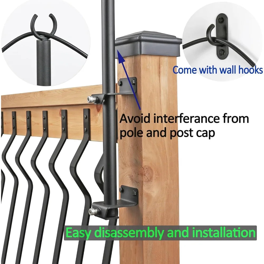2 pack string light poles - stainless steel 6.5ft deck lights poles with 2 wall hooks for outdoor light, string lights, with ss