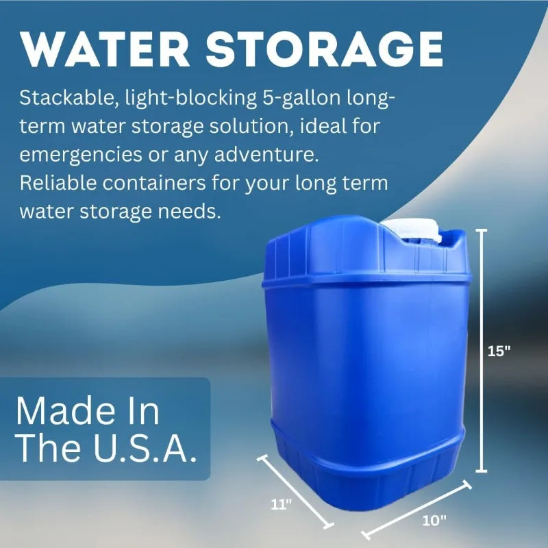 5-Gallon Stackable Water Storage Containers, 5 Gallons Each w/Lids + Spigot, Easy Fill, Survial Supply Emergency Water Storage