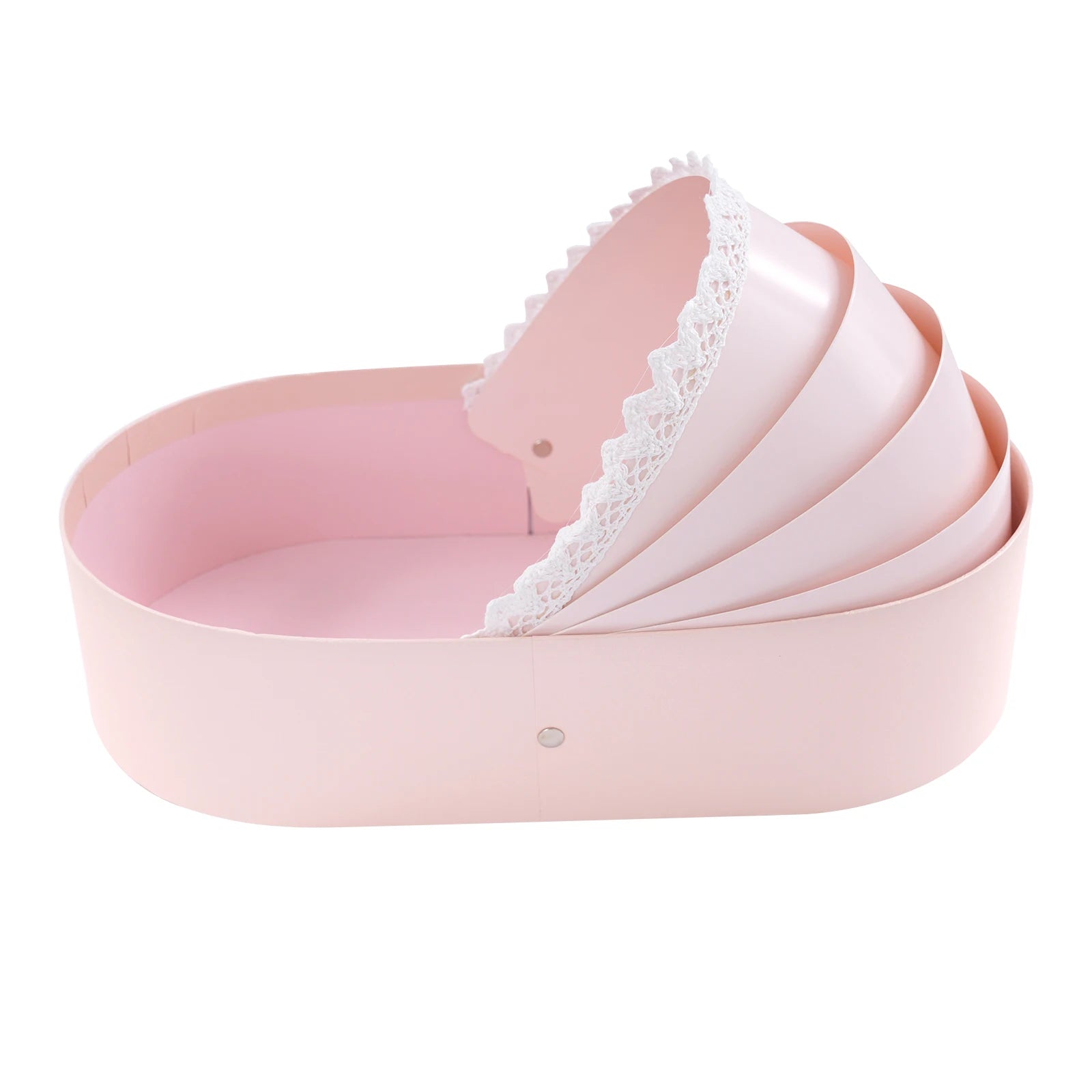10pcs Pink Small Cradle Gift Box—33.5x17.5x8cm, Handmade Paperboard, Lace&Bow, 1.5kg Load-Bearing for Baby Showers/Weddings