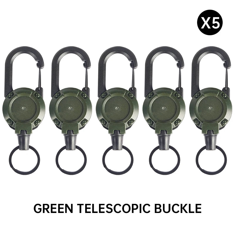 1pcs Heavy Duty Retractable Pull Badges ID Reel Carabiner Key Chain Steel Wire Rope Buckle Key Holder Outdoor Keychain Tools