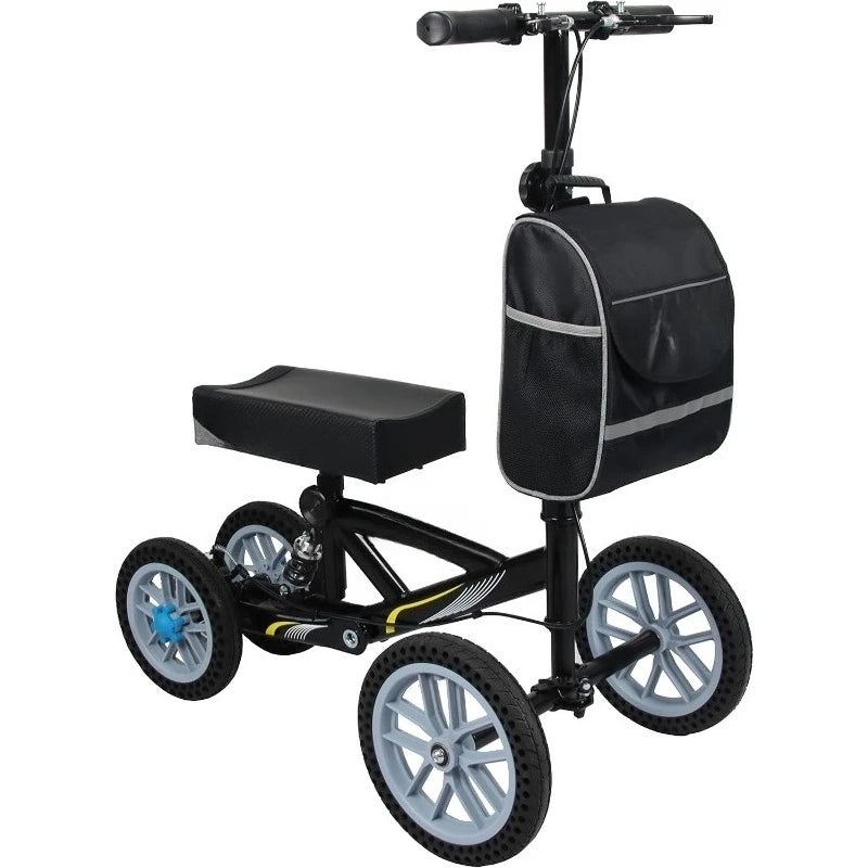 All Terrain Foldable Knee Scooter Walker, Disc Brake Knee Walker For Foot Injuries, Compact Crutches Alternative (Black)