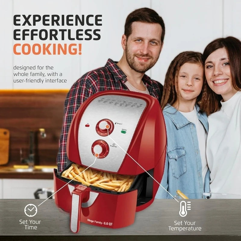Air Fryer - 8.6 Quart Extra-Large Air Fryer, 2 Simple Dial Controls, 1800 Watts - Quick Heat Circulation Technology, Low Fat
