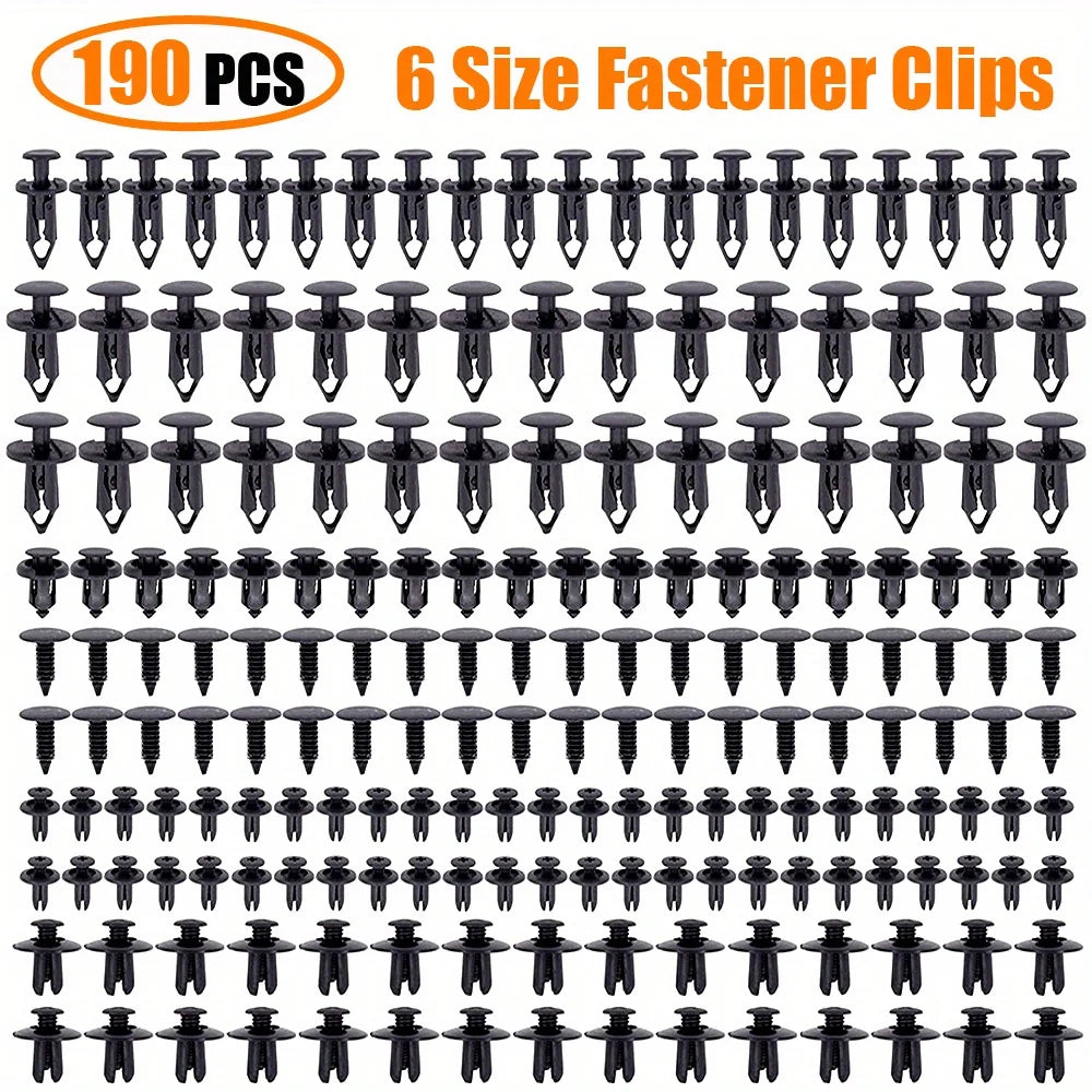 190-Piece Car Trim Fasteners Set – 6 Sizes ABS Plastic Push Rivets for Door Panels, Bumpers & Interior