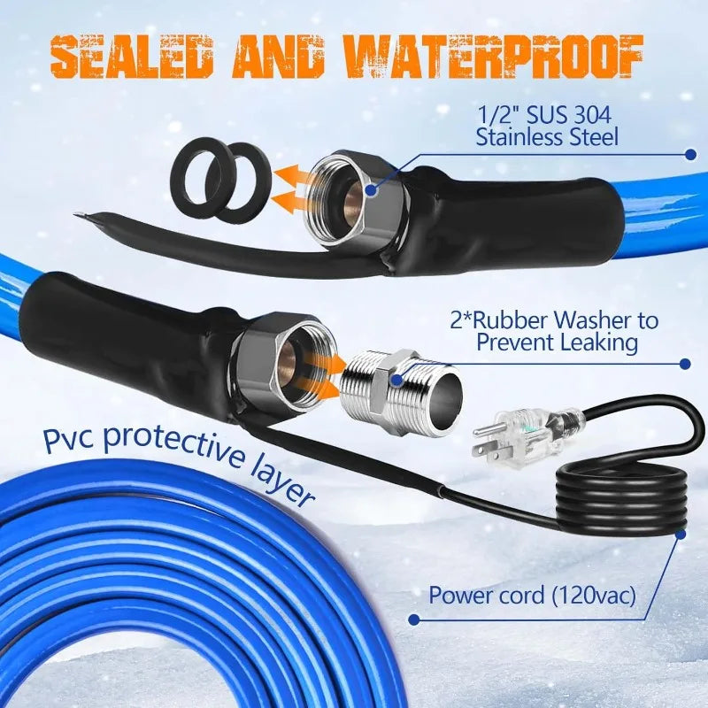 50FT Heated Water Hose -45 ℉ Antifreeze Drinking Garden Hose, RV Accessory
