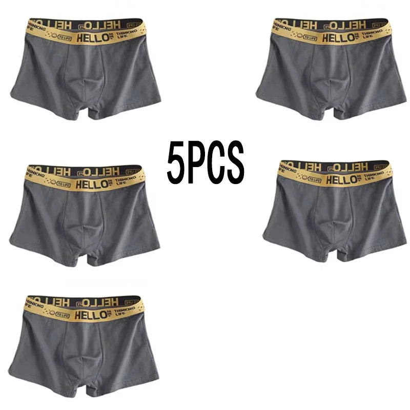 5PCS Men Breathable  Boxer Shorts Four-corner Shorts Teenagers Knitted Pure Color Mid-waist Design