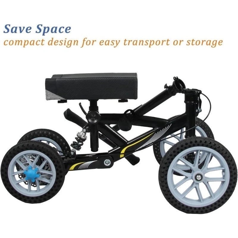 All Terrain Foldable Knee Scooter Walker, Disc Brake Knee Walker For Foot Injuries, Compact Crutches Alternative (Black)