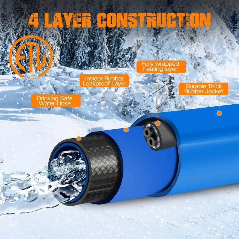 50FT Heated Water Hose -45 ℉ Antifreeze Drinking Garden Hose, RV Accessory