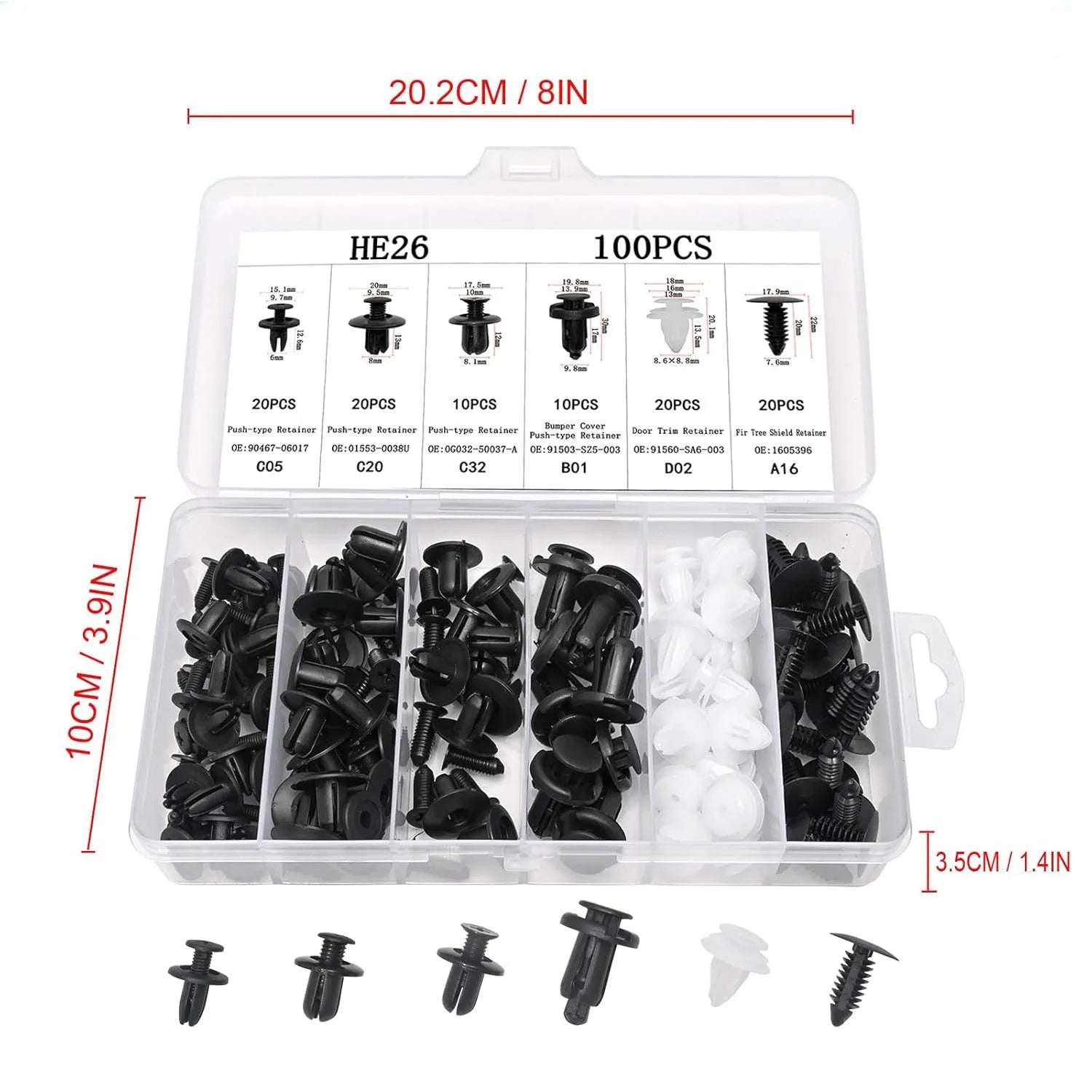 Auto Fastener Clip Car Fender Push Retainer Pin Rivet Bumper for Door Trim Panel Retainer Fastener Kit, Bag/Box Package 50/100pc
