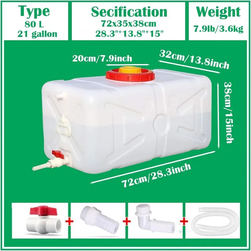 20 Gallon Portable Water Tank With Spigot&Hose, Water Storage Container For Camping, RV, Truck, Emergency Preparedness