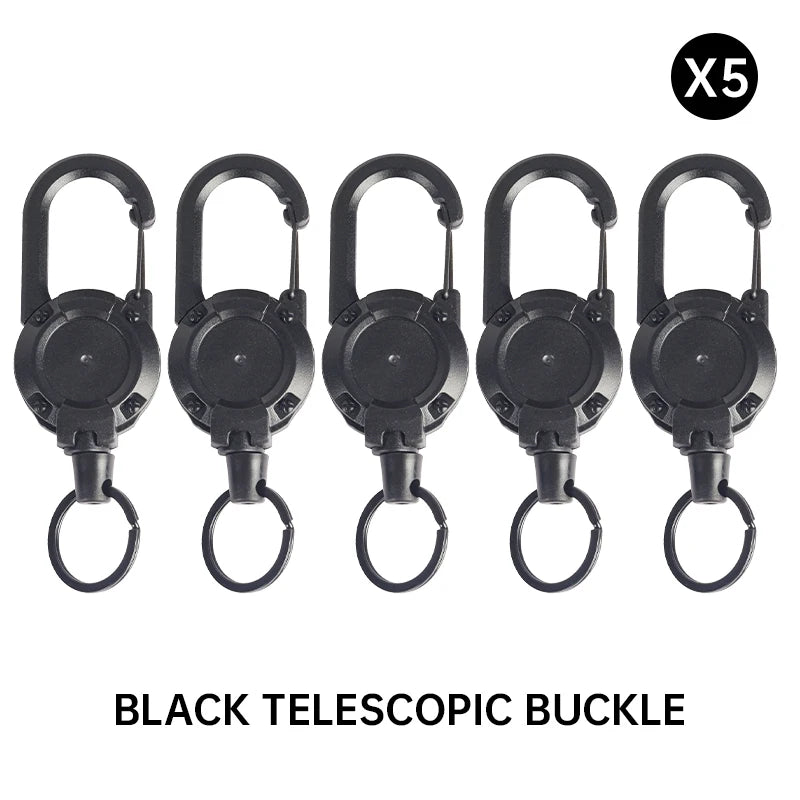 1pcs Heavy Duty Retractable Pull Badges ID Reel Carabiner Key Chain Steel Wire Rope Buckle Key Holder Outdoor Keychain Tools