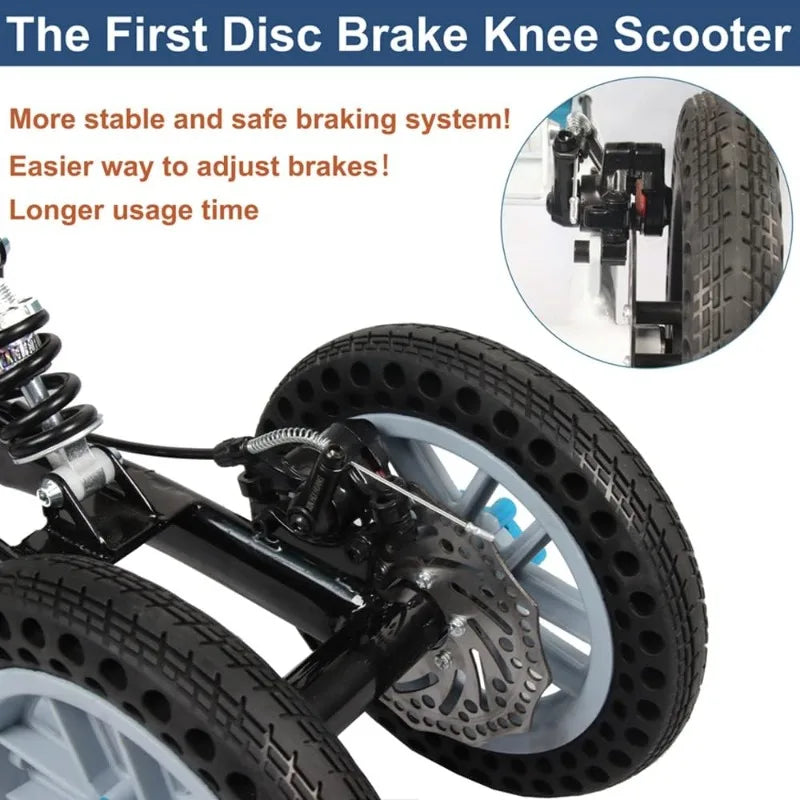 All Terrain Foldable Knee Scooter Walker, Disc Brake Knee Walker For Foot Injuries, Compact Crutches Alternative (Black)