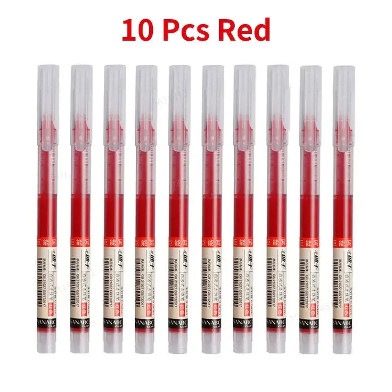 10Pcs High Quality Needle Type Gel Pen Straight Liquid Ballpoint Pens Perfect Kawaii Stationery for School/Office Writing Supply