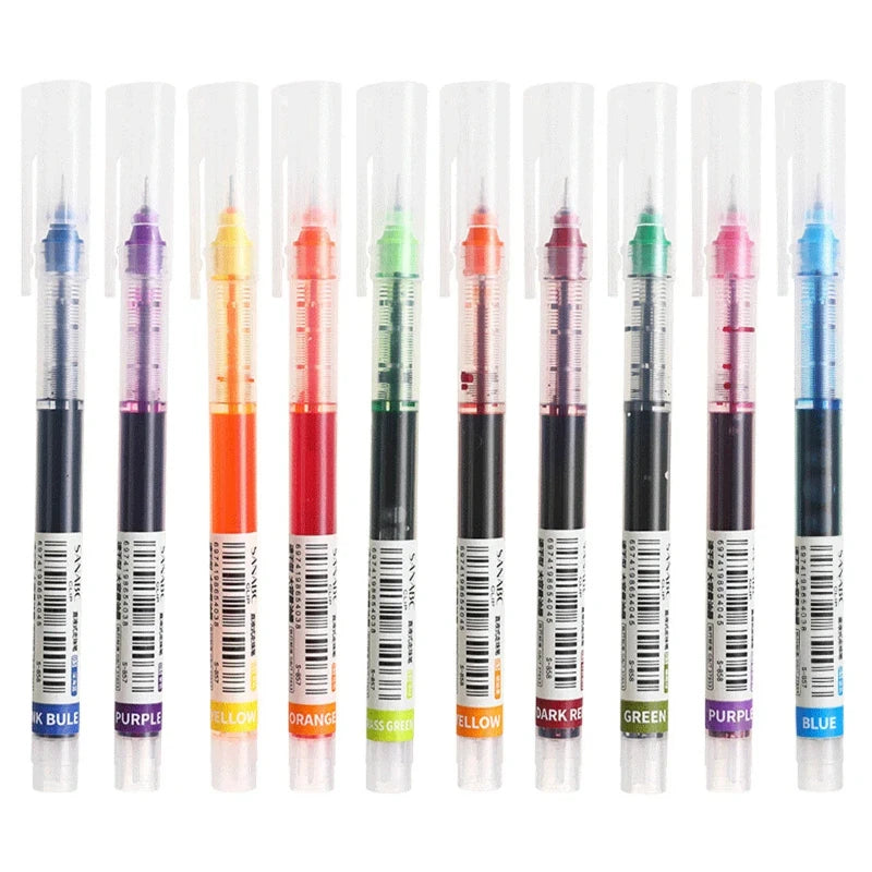 10Pcs High Quality Needle Type Gel Pen Straight Liquid Ballpoint Pens Perfect Kawaii Stationery for School/Office Writing Supply