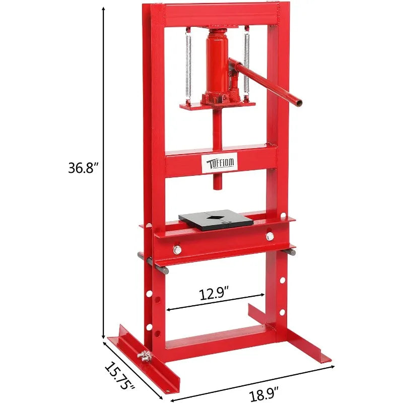 6Ton Hydraulic Shop Press With Press Plates, H-Frame Adjustable Working Table Height Garage Benchtop Press, 18.9”L X 15