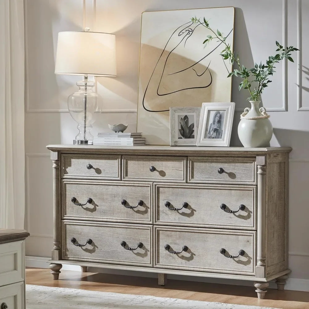 Rustic Country Style 7-Drawer Wood Dresser