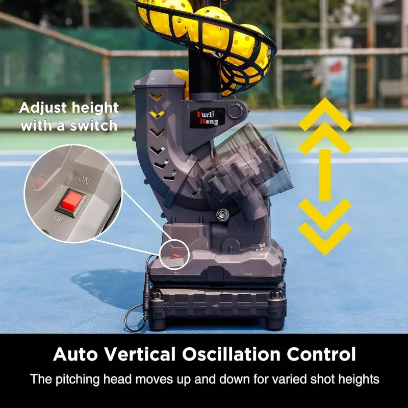 3806PBH Pickleball Machine With Oscillating Base, Adjustable Speed, Auto Swing Launch Port, Battery/AC Powered, Suitable