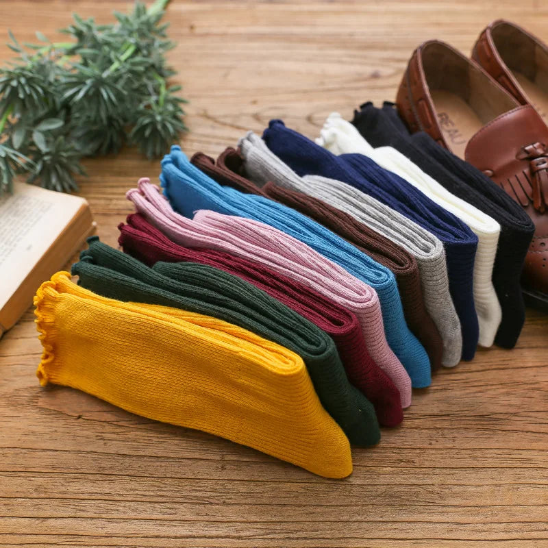 1/3/5 Pairs Women‘s Lace Trim Ruffle Socks Cotton Stacked Socks Mid Calf Solid Color Kawaii Vintage Princess Socks Spring Autumn