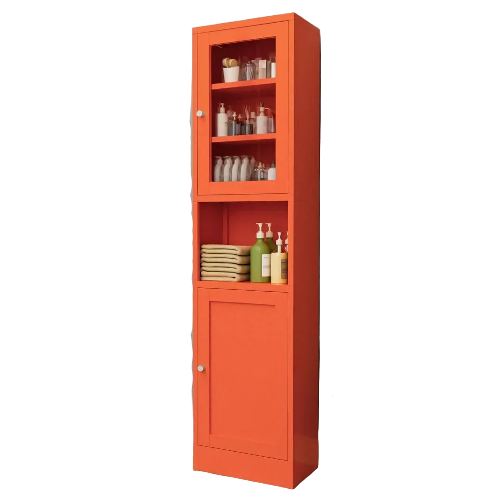 Orange Metal Storage Cabinet with Glass Door