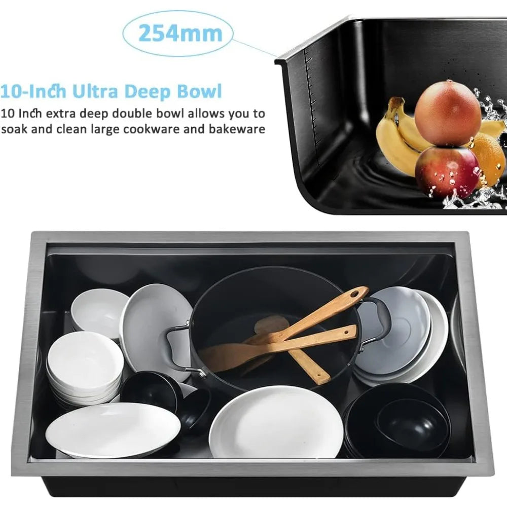 33Inch Black Undermount Kitchen Sink Workstation