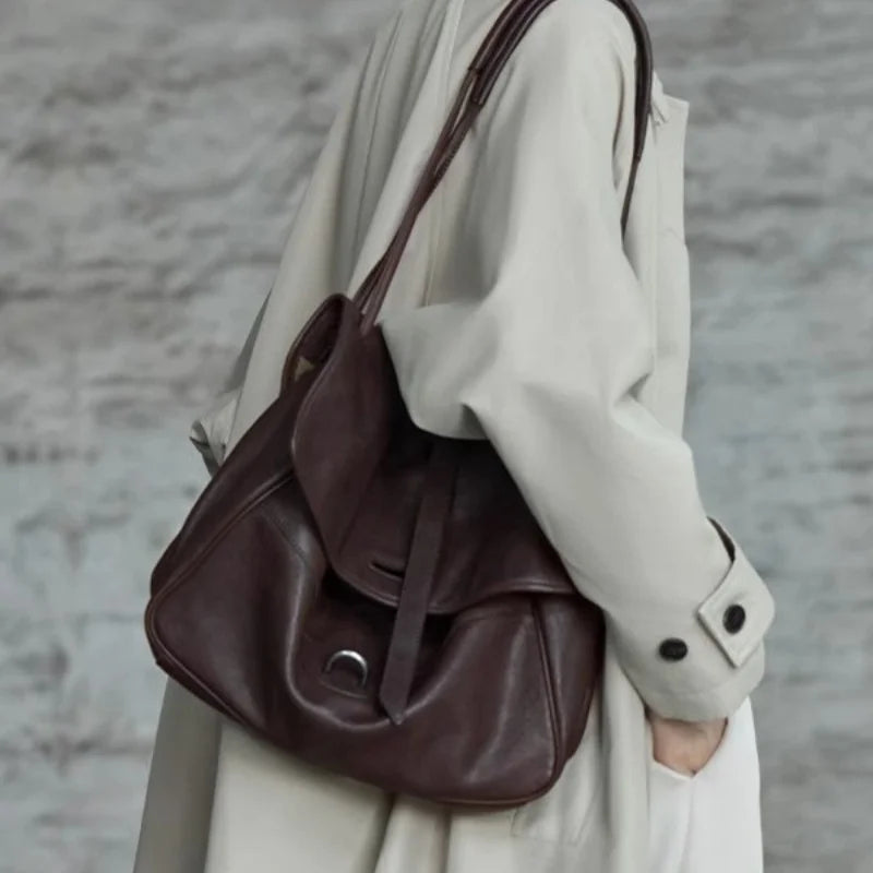 Two-layer Leather Handbag Vintage Crossbody Tote Bag