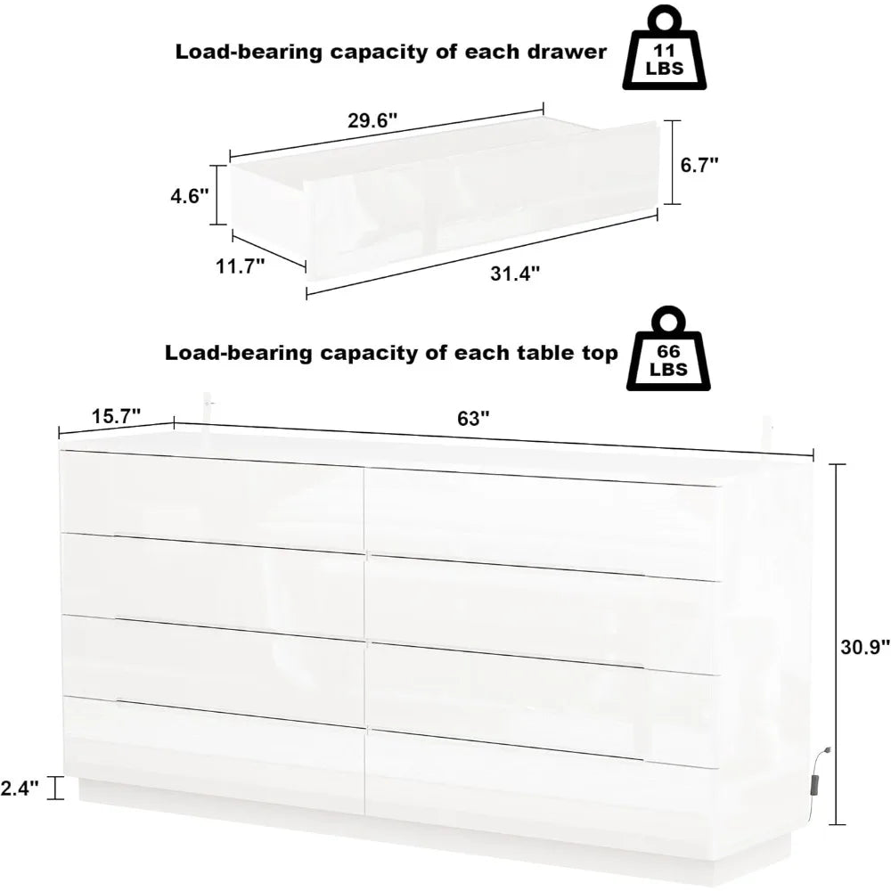 8-Drawer Double Dresser with LED Light