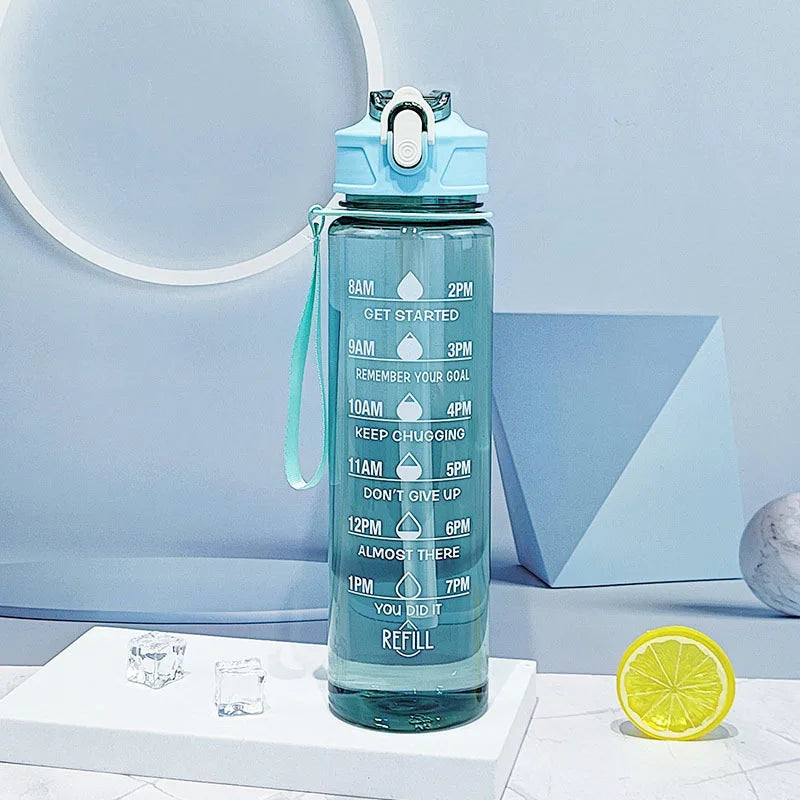 Sports Water Bottle with Time-Tracking Straw
