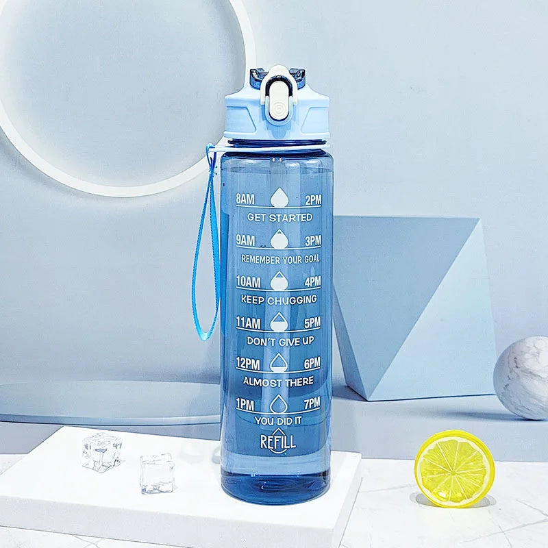 Sports Water Bottle with Time-Tracking Straw