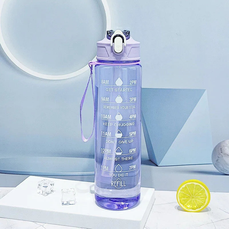Sports Water Bottle with Time-Tracking Straw