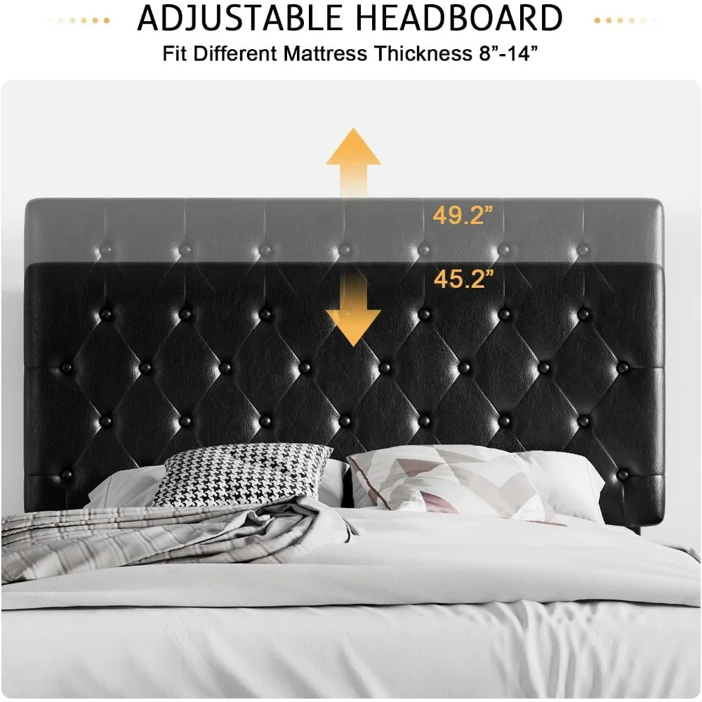 Full-Size Platform Bed Frame with Button Tufted Headboard