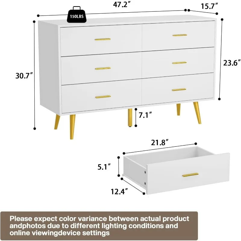 Elegant and Modern White 6-Drawer Dresser