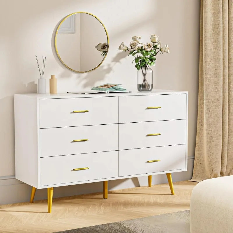 Elegant and Modern White 6-Drawer Dresser