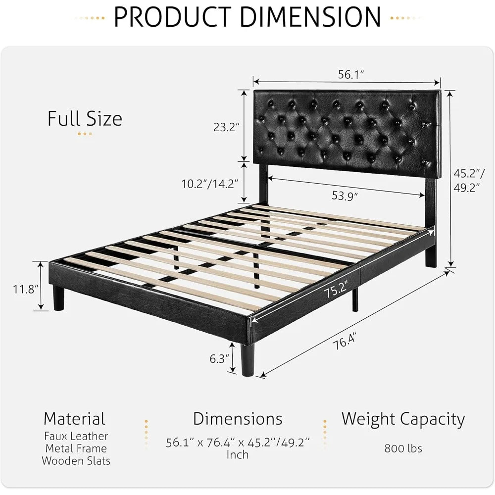 Full-Size Platform Bed Frame with Button Tufted Headboard