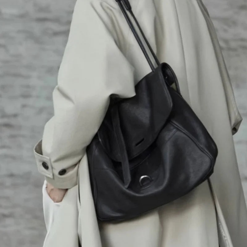 Two-layer Leather Handbag Vintage Crossbody Tote Bag