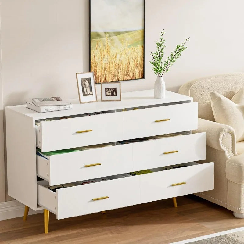 Elegant and Modern White 6-Drawer Dresser
