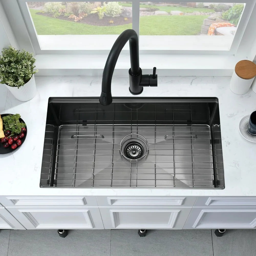 33Inch Black Undermount Kitchen Sink Workstation