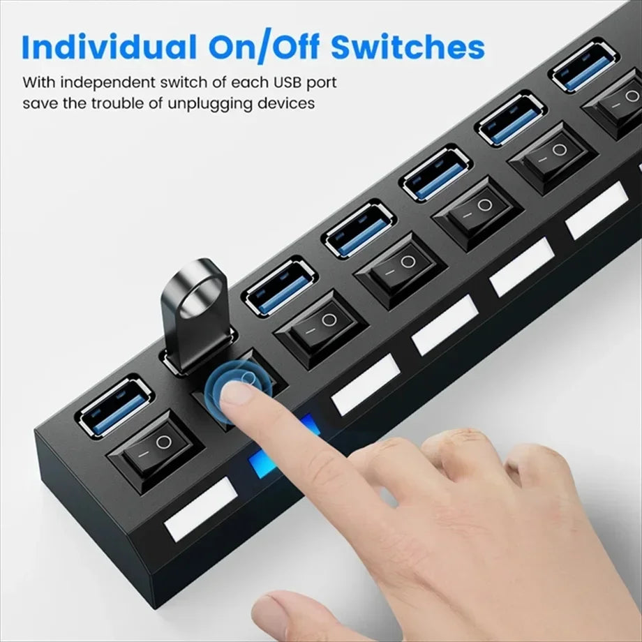 7-Port USB Splitter with Power Multi-Port Hub