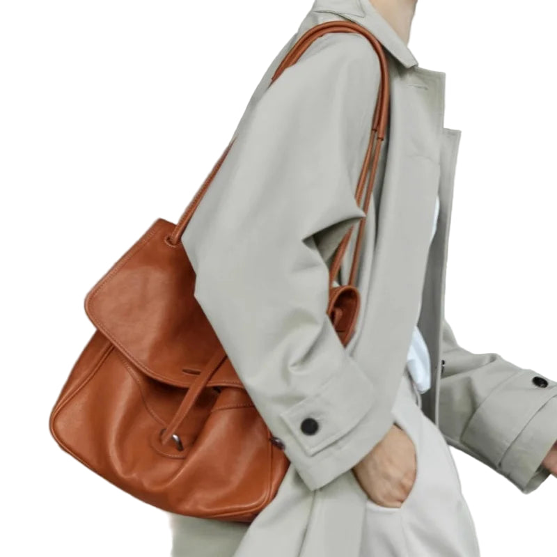 Two-layer Leather Handbag Vintage Crossbody Tote Bag