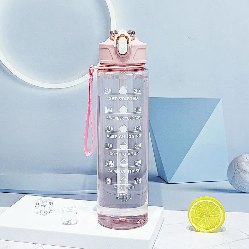 Sports Water Bottle with Time-Tracking Straw