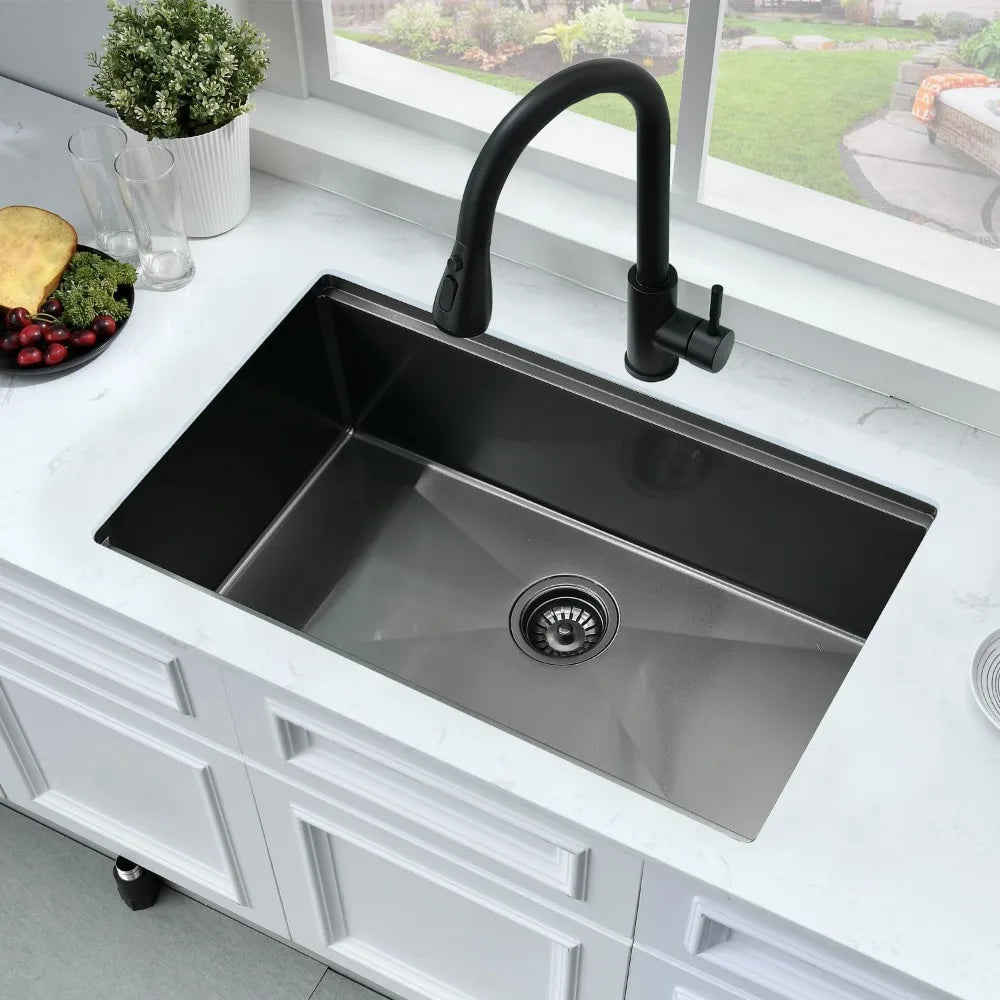 33Inch Black Undermount Kitchen Sink Workstation