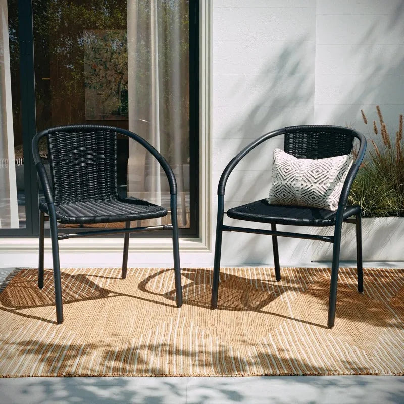 Set of 2 Modern Rattan Stack Chairs