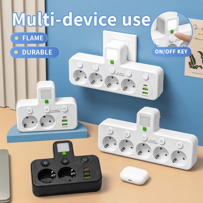 5 Sockets with Optional USB & Type-C Ports