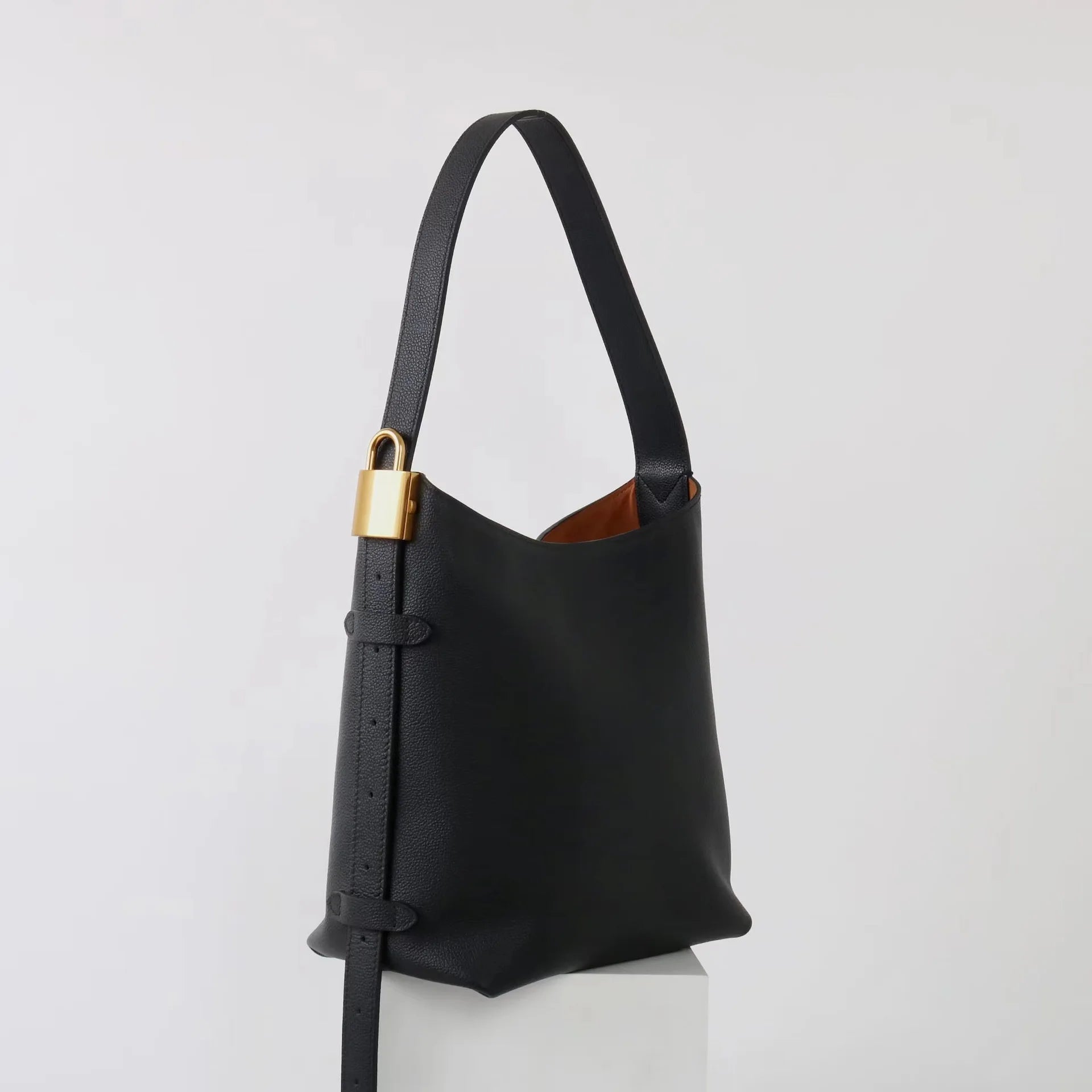 Top-Grain Cowhide Buckle Bucket Bag