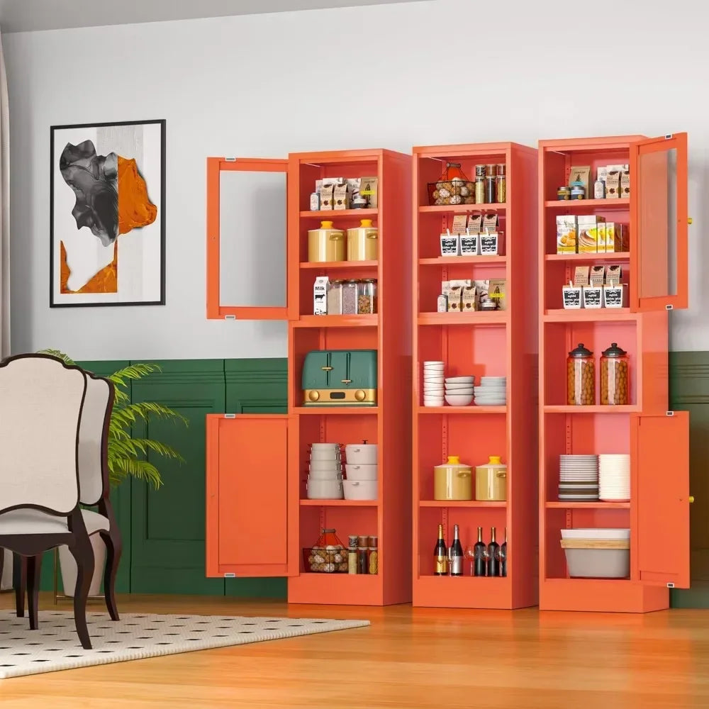 Orange Metal Storage Cabinet with Glass Door